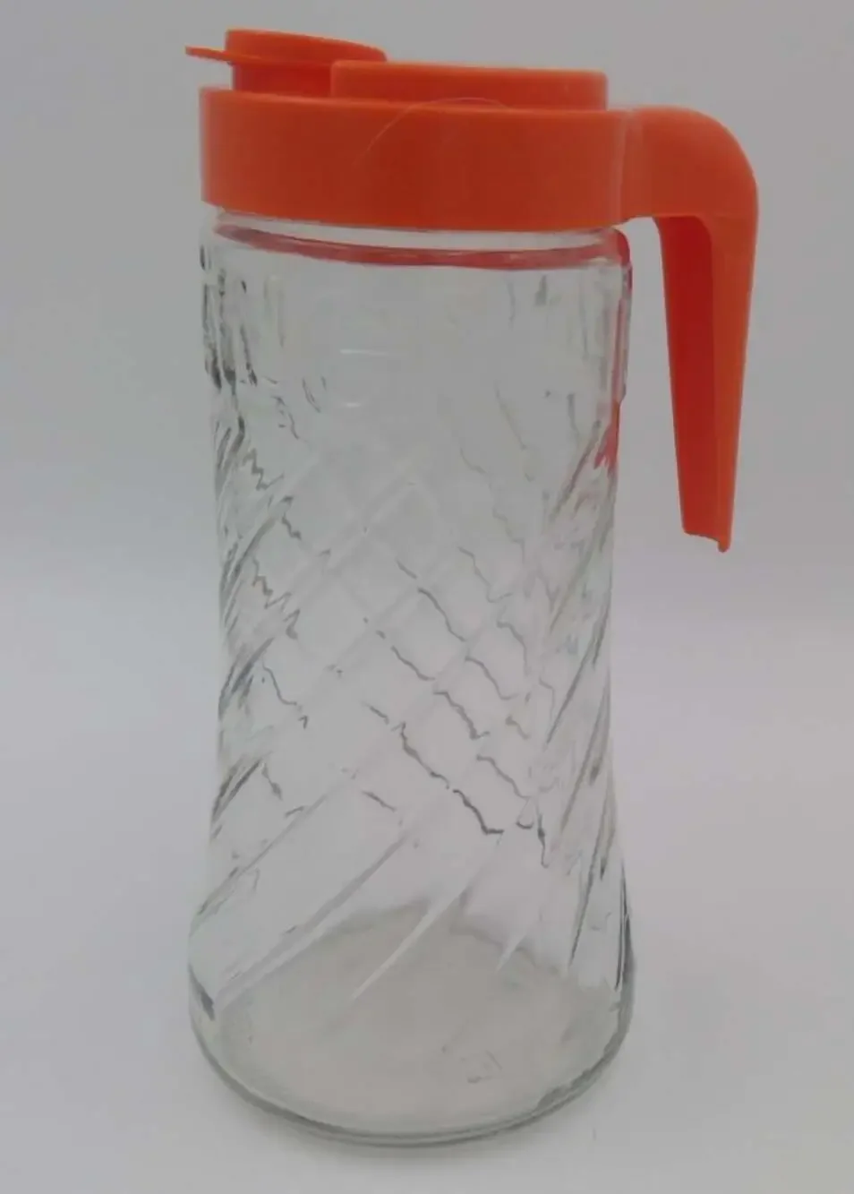 Vintage 1970s TANG Anchor Hocking Glass Orange Lid 1 Qt. Drink Pitcher